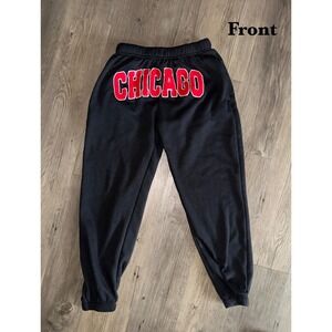 Faded Rose Essentials Chicago Graphic Sweatpants Black Red Small Joggers